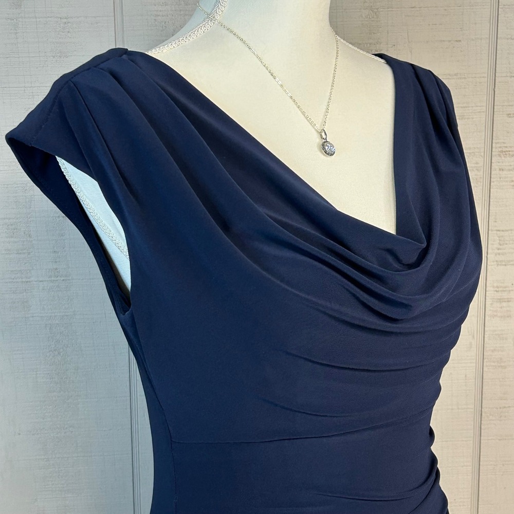 Lauren Ralph Lauren Ruched Sheath Dress Sz 6 Draped Neck Cap Slv Career Cocktail